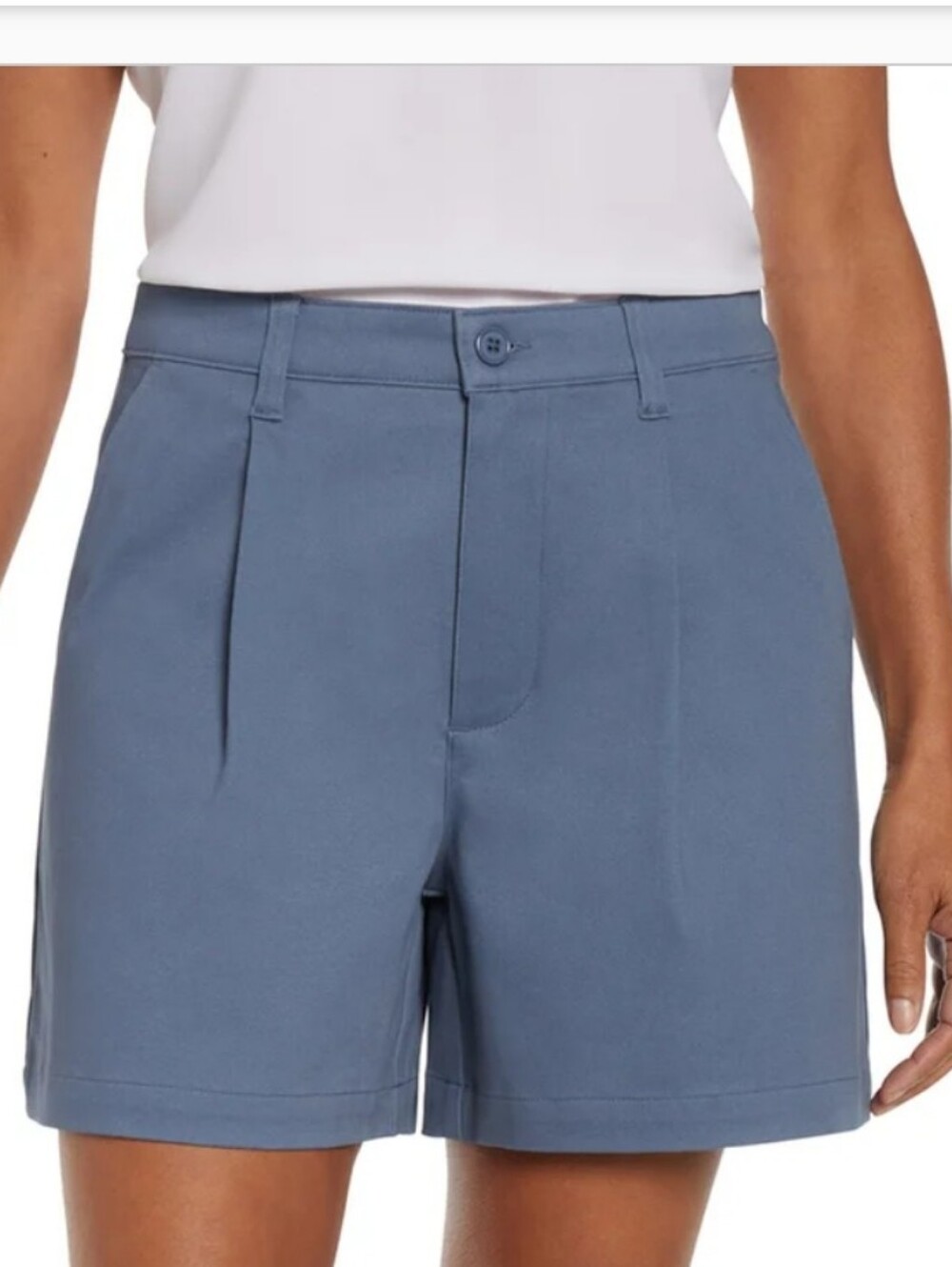 Women's Blue Tailored Pleat-Front Shorts